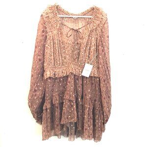 NWT Tularosa Mini dress brown/pink tiered women's XS sheer floral boho hippie